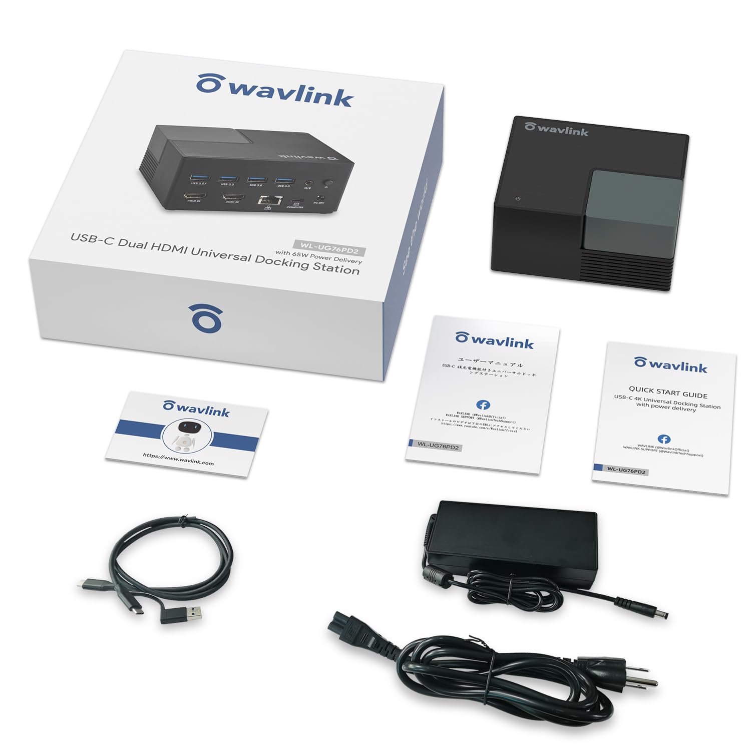 Stacja dokująca USB C z dwoma monitorami i 2 portami HDMI, stacja dokująca WAVLINK z podwójnym HDMI, wejście 130 W -PD, 4 porty USB-A, Gigabit Ethernet, audio, kompatybilna z Mac/Dell/HP/Lenovo