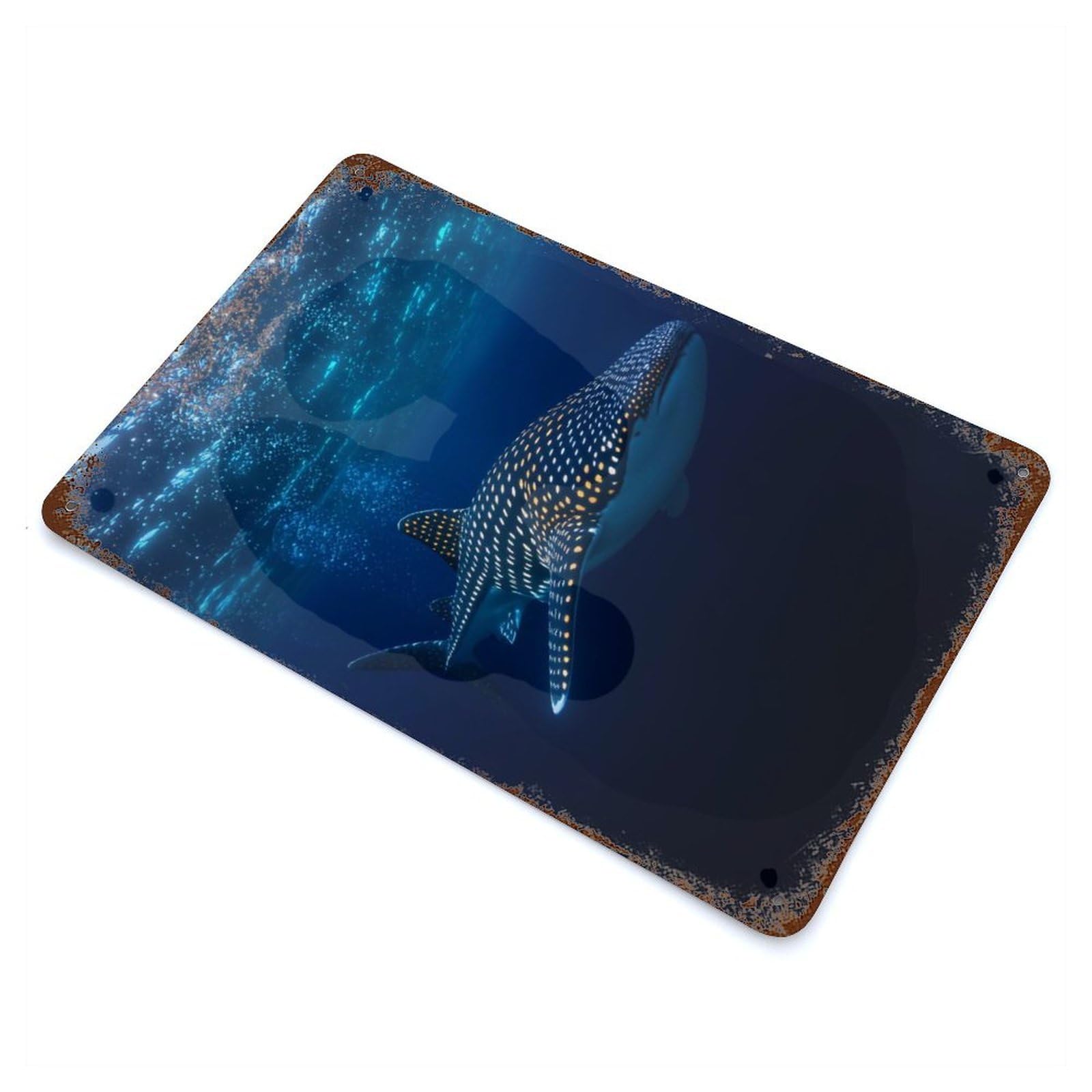 Majestic Whale Shark in The Deep Ocean 11.8"x7.9" Rusty Metal Tin Sign, Shabby Chic Decor for Bistro, Counter And Cafe Decor