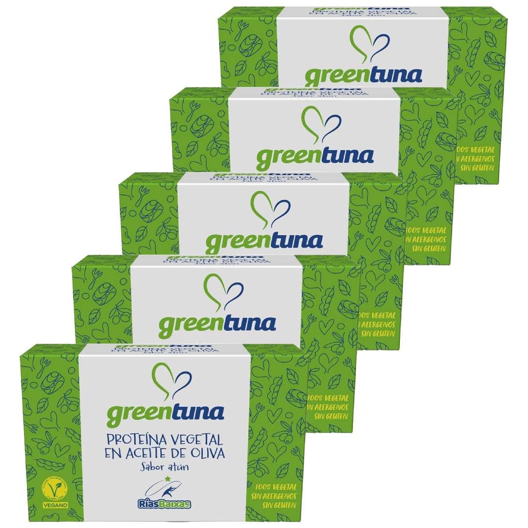 Greentuna Proteína Vegetal Sabor Atún Vegano 120g | En Aceite de Oliva Rías Baixas | Alternativa 100% Vegetal al Atún | Fuente de Proteína | Sin Gluten (5 x 120 g)