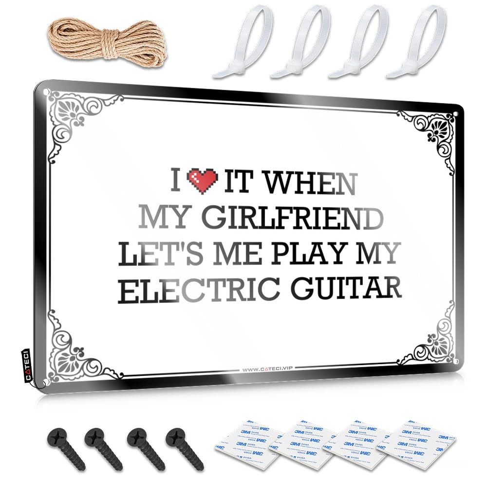 Outdoor Porch Decor Western Bar Posters - I Love It When My Girlfriend Let's Me Play My Electric Guitar Haves Rustic Wall Hanging(30X40CM)