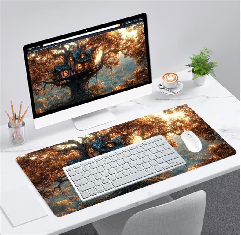 Tapis de souris XXL cabane dans les arbres 100x40cm lavable pour bureau gamer - 2