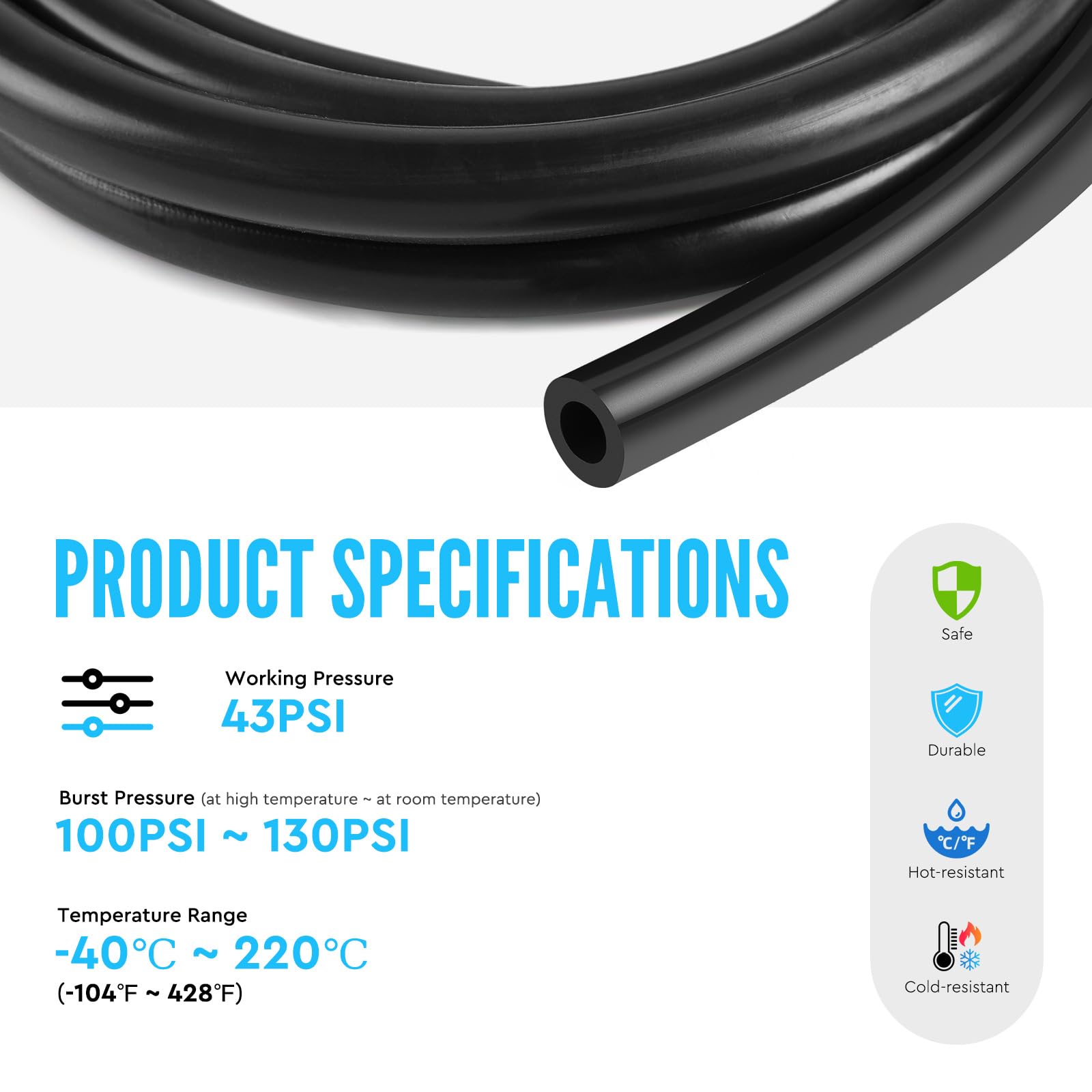 SWAWIS Kit 6 Manguera de Vacío de Silicona 2m Diámetro Interior 3/4/5/6/8/10mm, Tubo de Vacío de Silicona con Cortatubos, 130 PSI, -40~220°C, para Aire y Agua en Auto