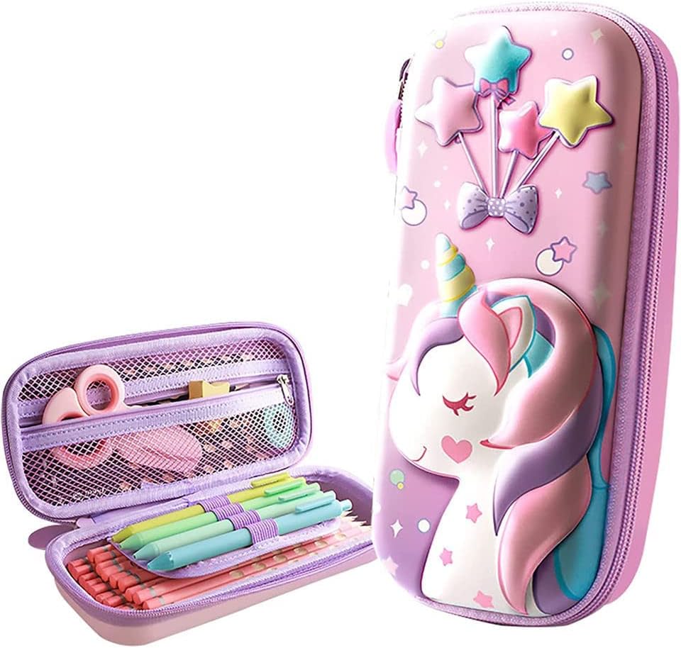 3D Unicorn Cover Large Capacity Pencil Case Compass With Compartments, School Supply Organizer For Students, Stationery Box, Cosmetic Zip Pouch Bag (1 Unit, Canvas, Multicolor)