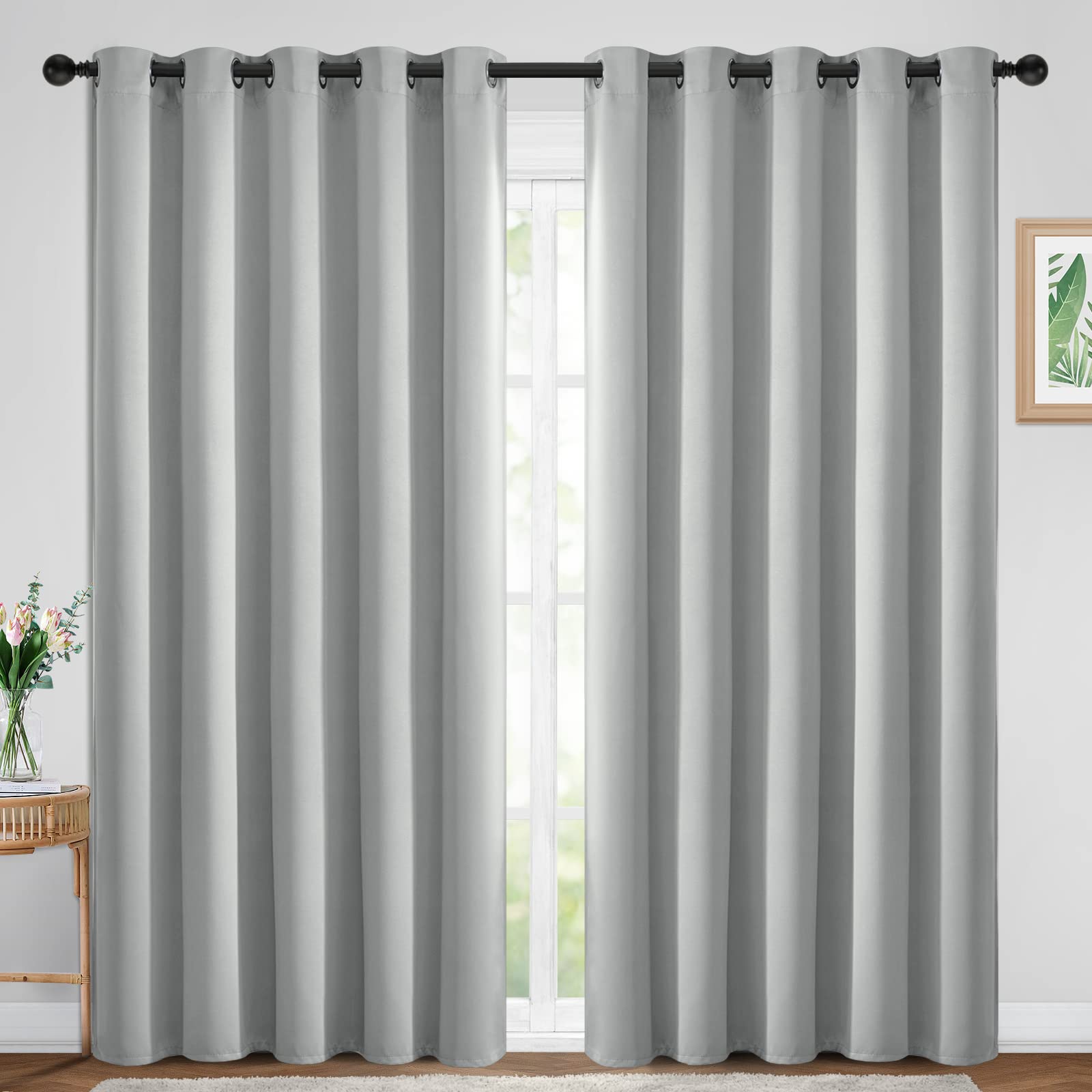 Yakamok Blackout Curtains Room Darkening Thermal Insulated Window Panels,Solid Grommet Top Drapes for Bedroom/Living Room(70Wx84L, Light Grey, 2