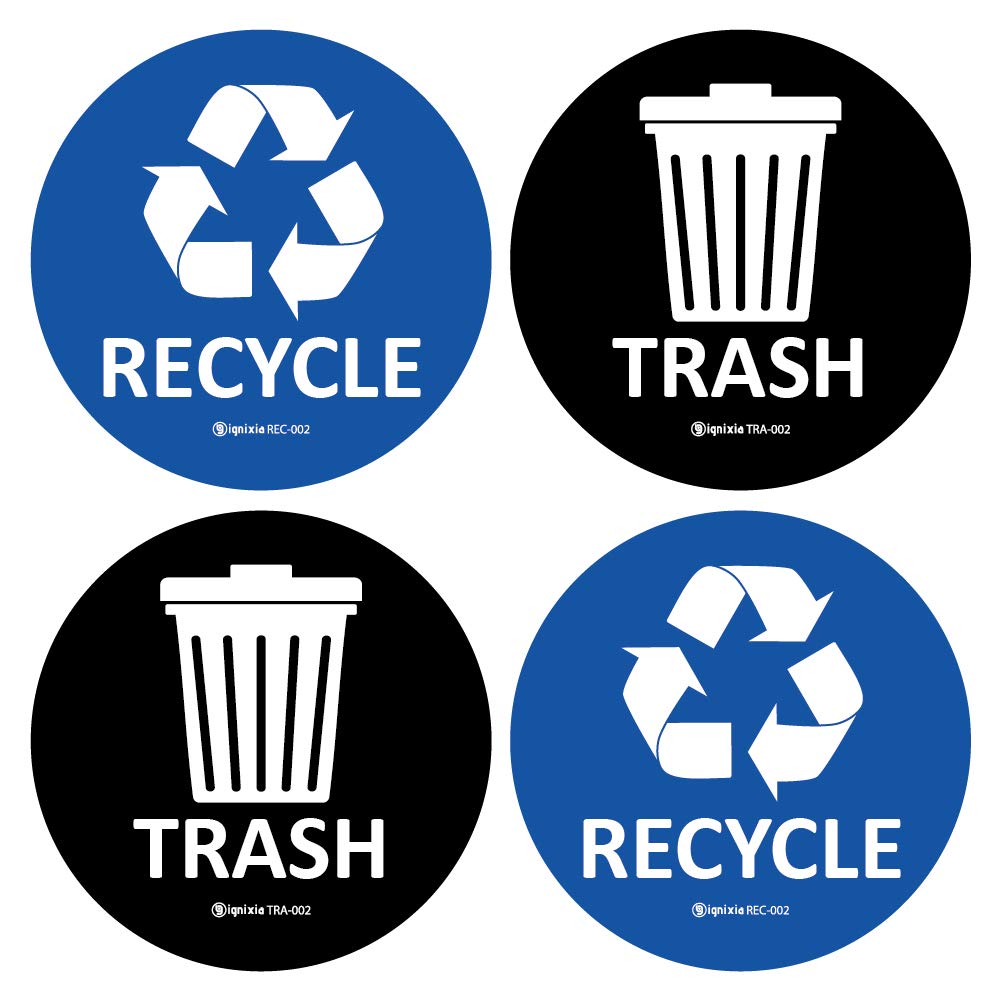 IGNIXIA Recycle &amp; Trash Stickers Combo, Trash Bin Decals Recycle Sticker Trash Symbols Sticker 4 X 4 Inches PVC Vinyl Self Adhesive (Blue and Black)