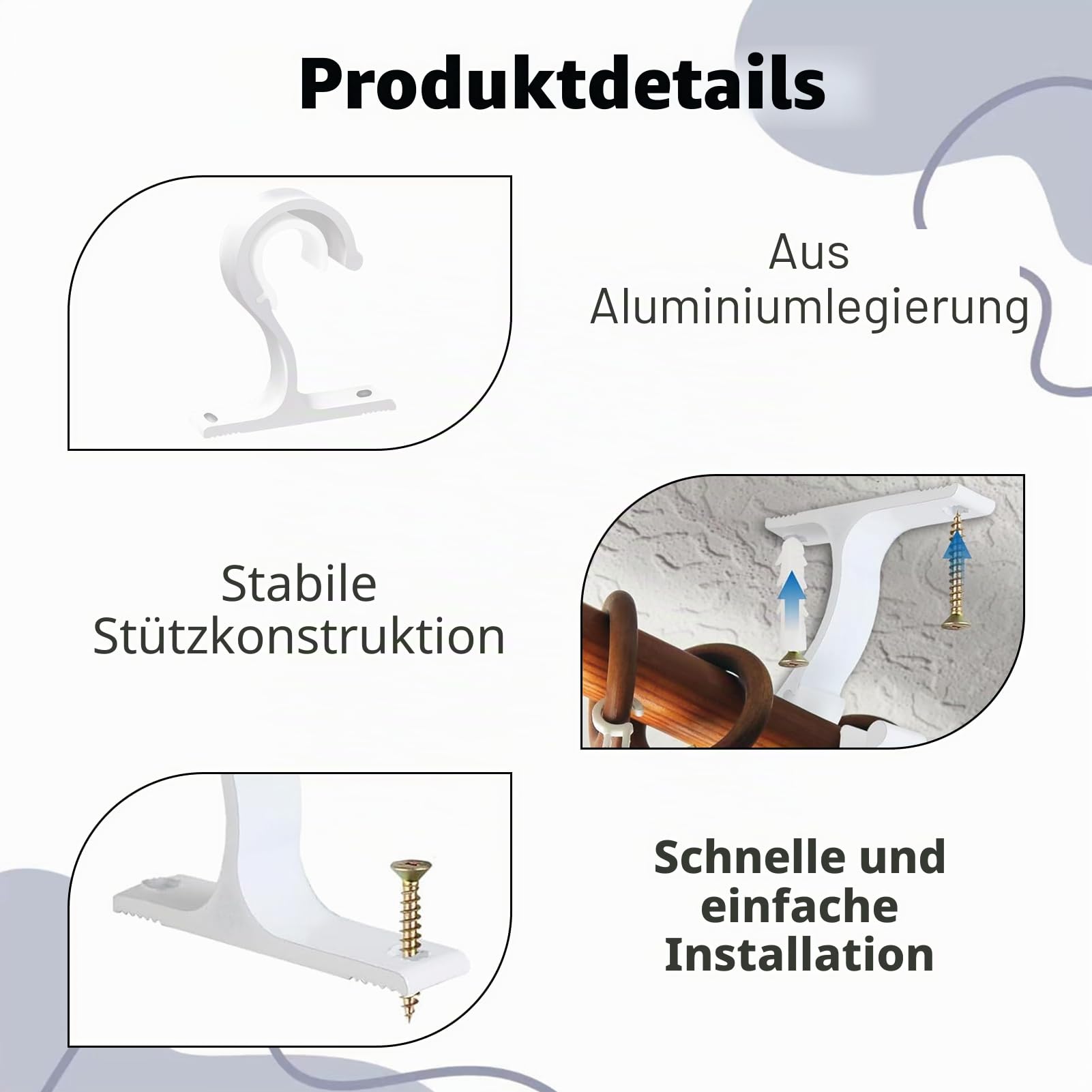 Deckenhalterung aus Aluminiumlegierung mit Metallschraube, | Gardinenstangenhalter, Halterungen für Vorhänge aus Metall mit Durchmesser von 25 bis 28 mm - Weiß (2 Paar weiße)
