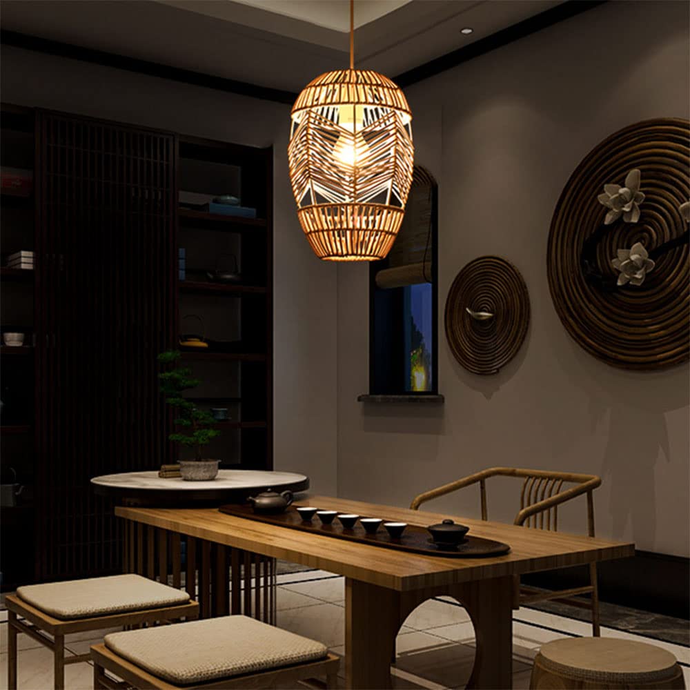 LYMSXAZOU Boho Hollow Chandeliers Rattan Basket Pendant Lamp Shade Natural Style Wicker Hanging Light Over Hallway Adjustable Chandelier Fixtures for Entryway,Bedroom,Kitchen Island