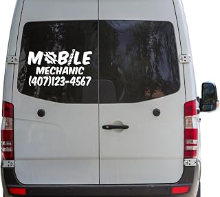 Mobile Mechanic Personalized with Phone Number Car Truck Window Decal Customized Car Truck SUV Mechanic Services Advertisement Car Window Sticker Sign (11.5" x 6.6")