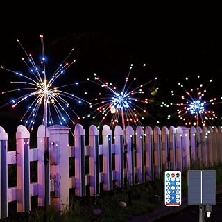 Upgrated 3 Pack Solar Garden Path Lights with Remote, 120 LED Solar Firework String Lights Outdoor, 8 Modes Landscape Stake Lights for Walkway Backyard Patio Christmas Wedding Party (Colorful)