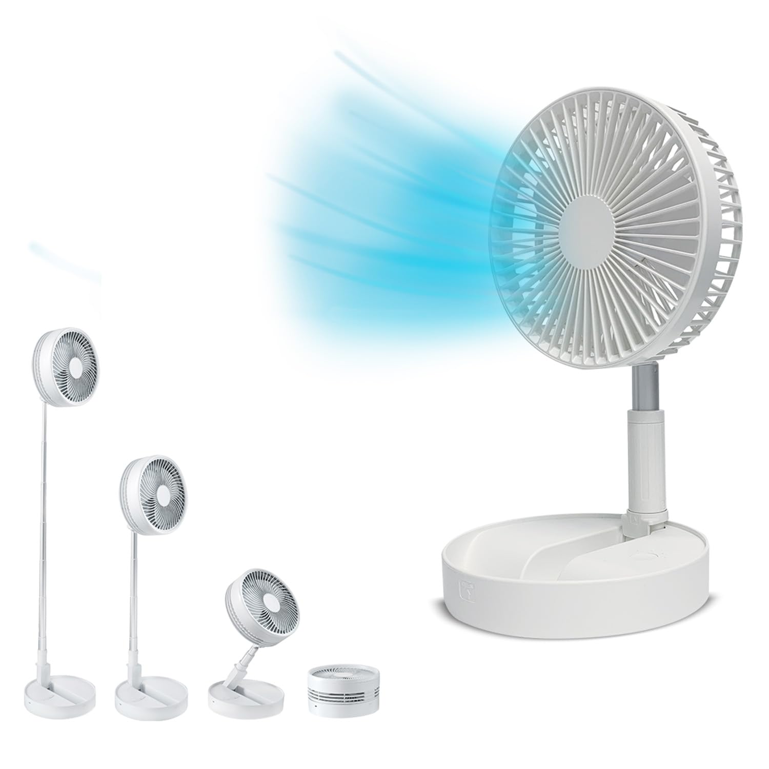 LIVINGTON Fold & Cold – Uzatılabilir Mini Vantilatör, Pilli, Güçlü USB Vantilatör, 10 Saat Çalışma Süresi, Esnek Ayaklı ve Masa Vantilatörü, 1 m Yüksekliğe Kadar Uzatılabilir