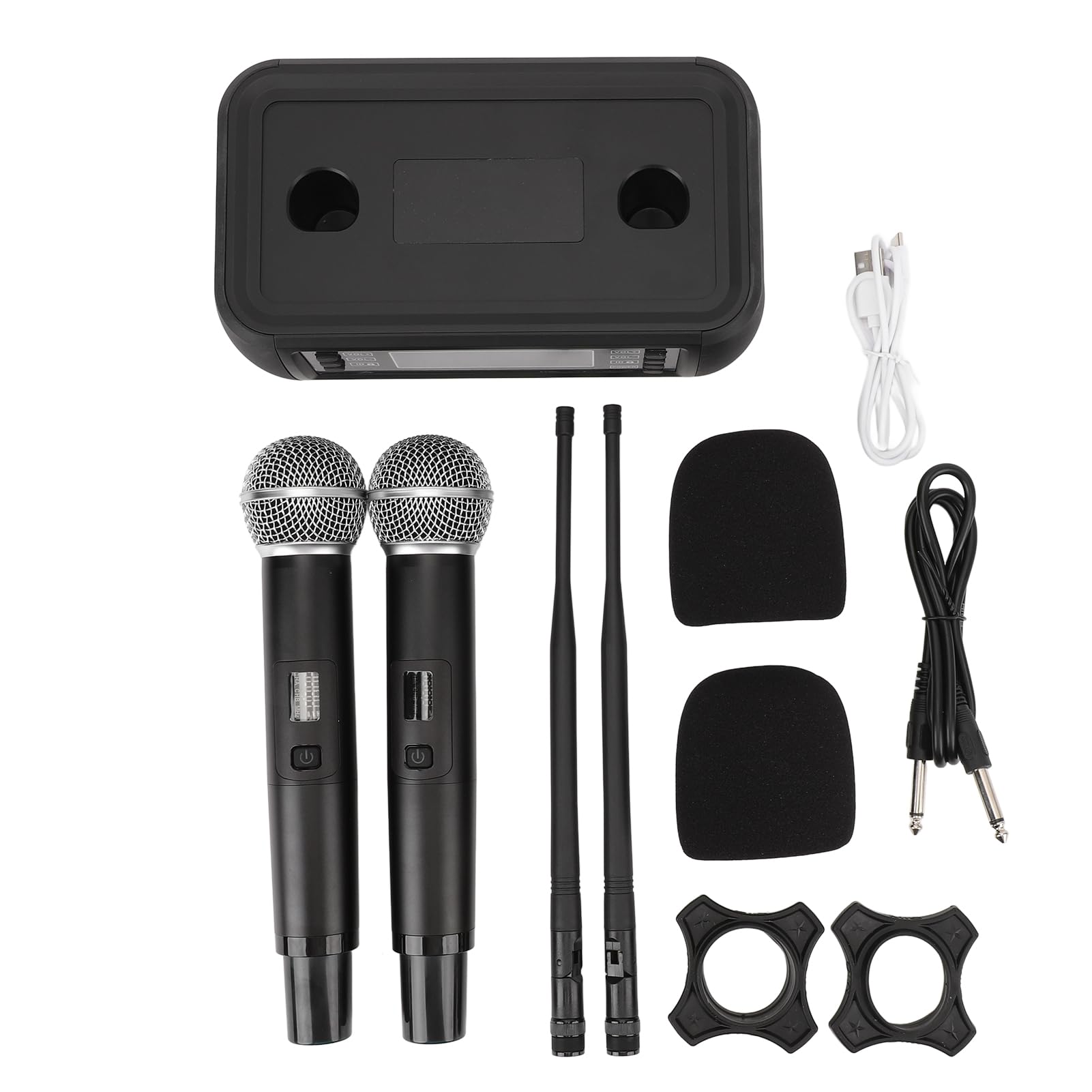 Ricaricabile con Doppio Microfono Portatile per la Riduzione del Rumore per Karaoke Ed Eventi All'aperto
