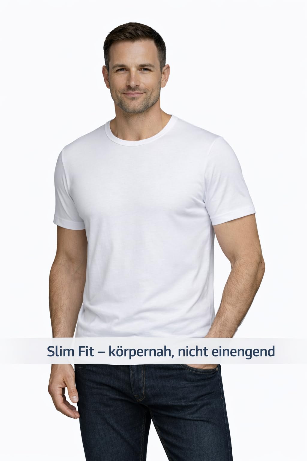 JACK & JONES Confezione da 3 magliette da uomo Basic con scollo rotondo, tinta unita, slim fit, in bianco, nero, blu, grigio, 12167630