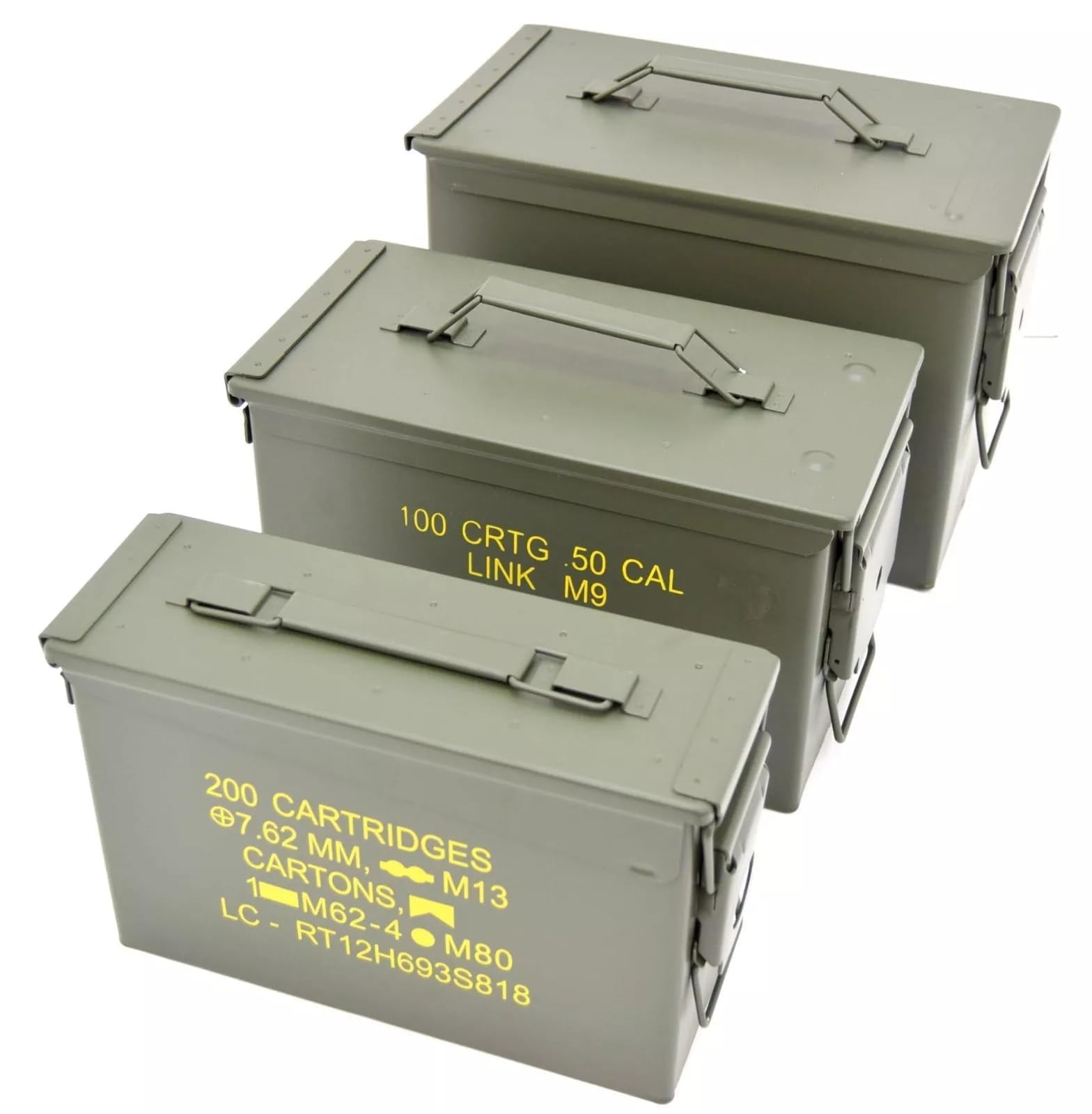 Heavy-Duty Military Ammunition Storage Box Set - Metal Construction & Army Green - Reliable Tool Organizer, Toolbox Chest with Rubber Seal - Stackable Design for Versatile Storage Solutions (Large)