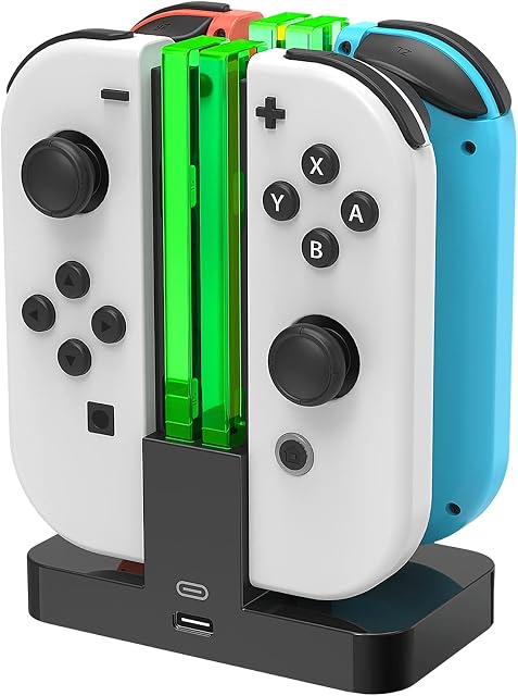 FASTSNAIL Charger Compatible with Nintendo Switch & Switch OLED Model Joy Con Controllers, 4in1Compatible with Nintendo Switch Joycon Charging Dock Charger Stand Docking Station with LED Indicator