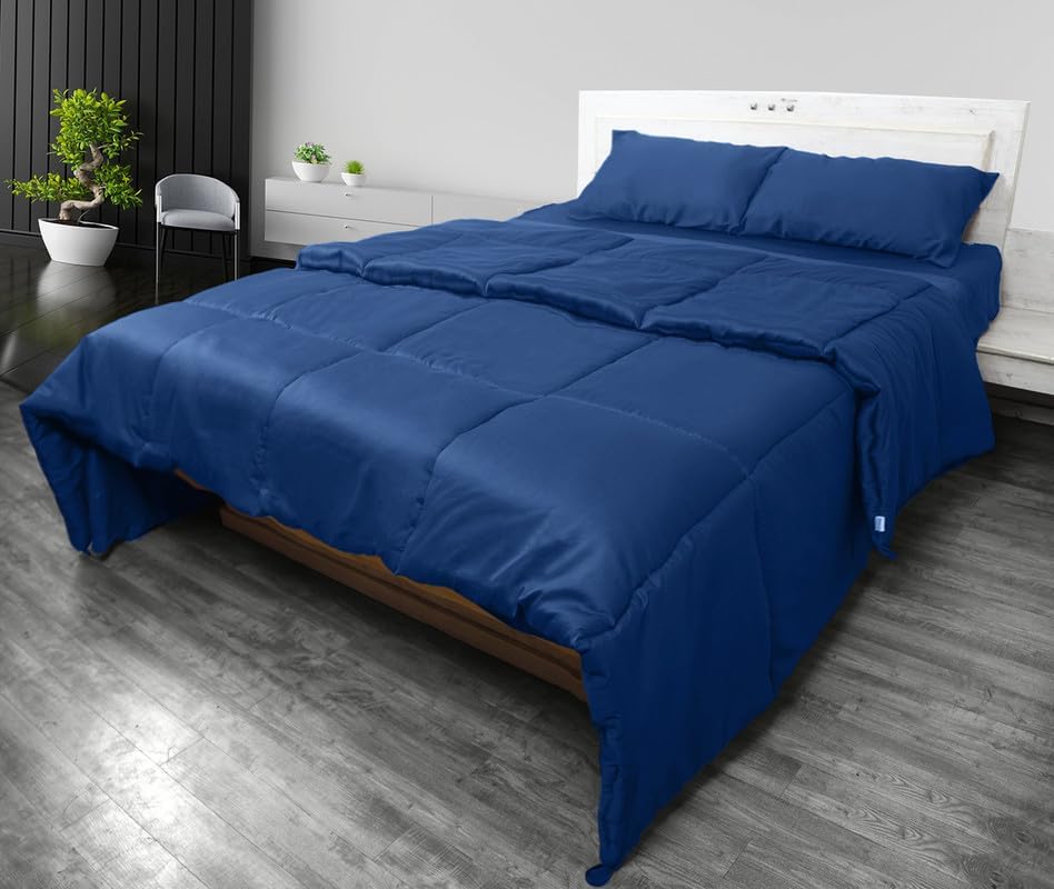 Luxurious 3 Pieces Box Stitched Cotton Comforter,Utra-Soft Skin Friendly-Hotel Comforter,Wrinkle Resistant Free Cotton Comforter for All Season (Black,King/California King)