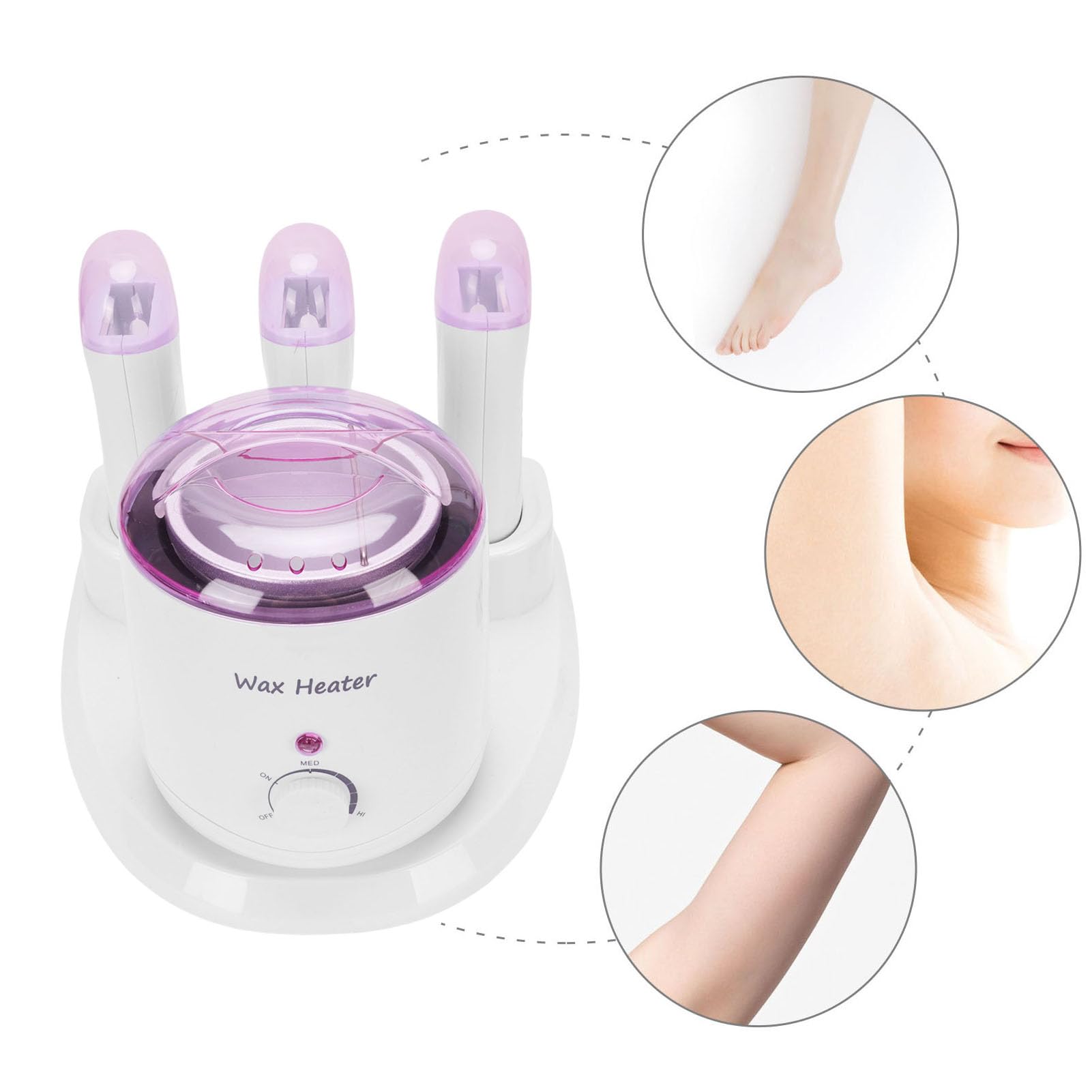 Chauffe-cire 4 en 1 – Chauffe-cire roll-on 220 W, conception anti-brûlure avec 3 cartouches, idéal pour un usage domestique – Couvercle transparent pour une surveillance facile