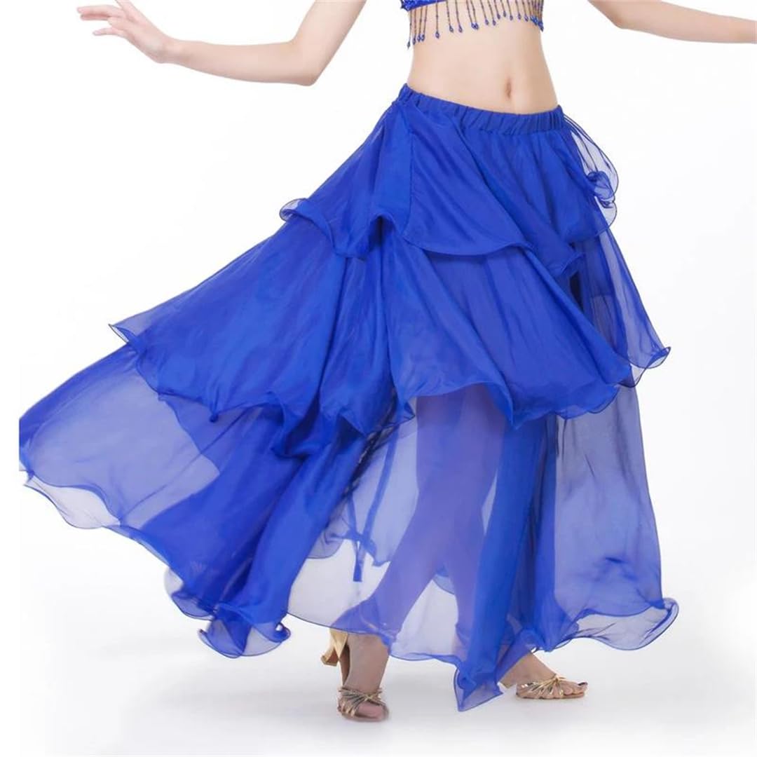 Disimlarl Gonna da donna traspirante a 3 strati in chiffon per lezione di danza del ventre, gonna per costume da ballo