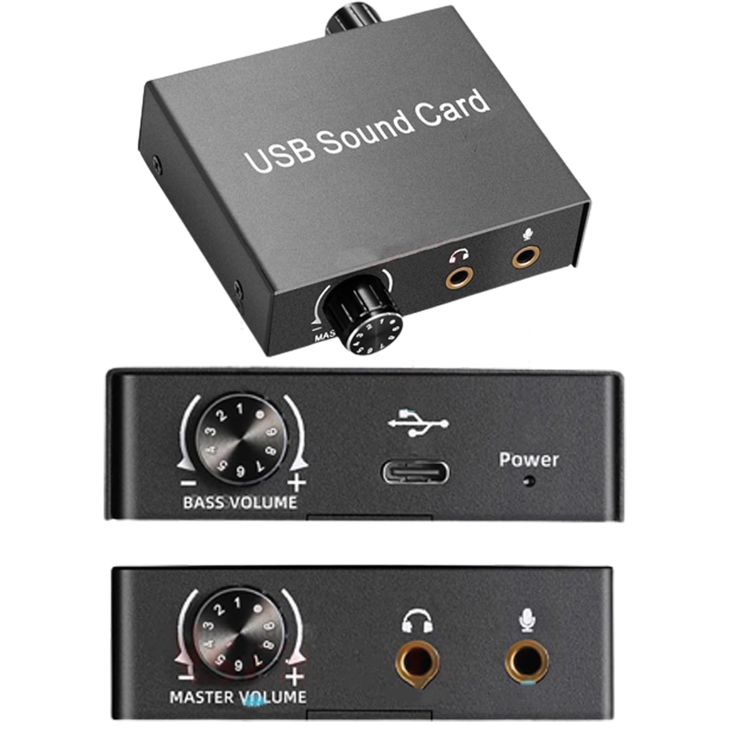 USB Audio Sound Card for Laptop PS5 Earphone Microphone Audio Card USB External Sound Card Support 3.5mm Type C Volume Bass Knob