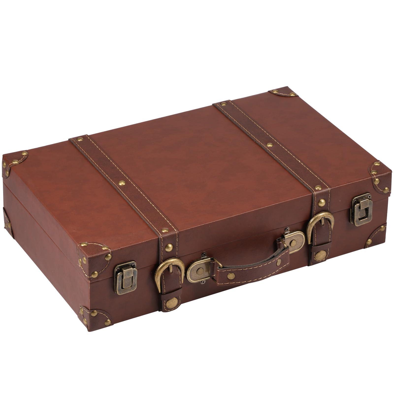 Vintage Suitcase Wood Vintage Suitcase Storage Box, Leather Trunk Luggage Decorative Retro Photography Prop Luggage, Storage Chest with Lock for Placing Clothes Toys Photo Jewelry - 40×24.5×10cm