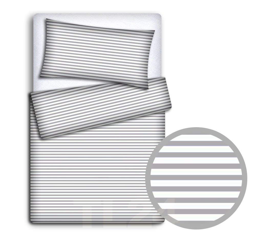 Babymam Stripes Grey Baby Newborn Bedding Set Pillowcase + Duvet Quilt Cover 2 Piece To Fit Cot Crib Cradle Pram 135X100cm (Stripes Grey)