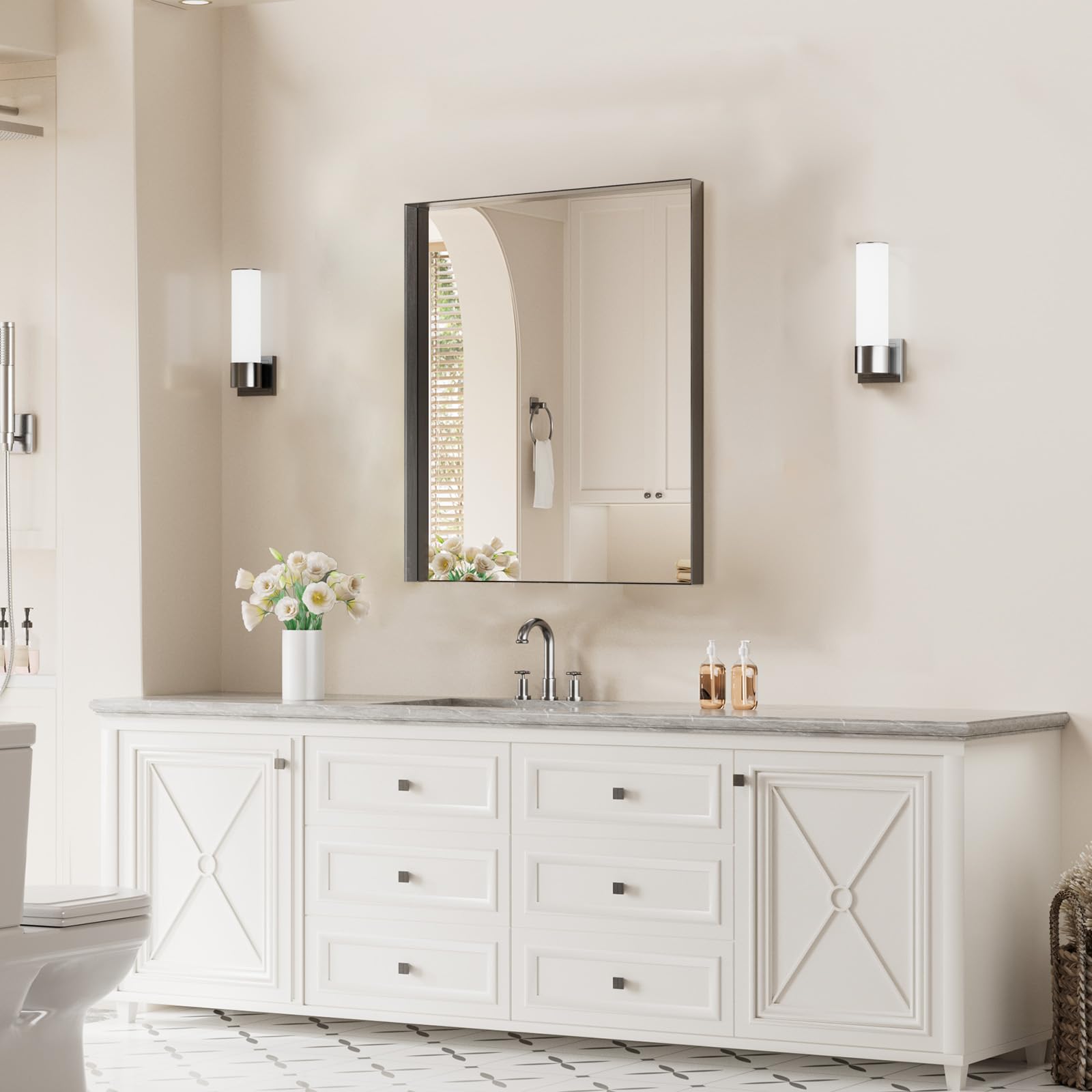 Koonmi Bathroom Wall Mirror, 30x20 Black Mirror for Over Sink | Aluminum Alloy Rectangle Wall Mirror, Matte Brush Vanity Mirror for Bathroom, Bedroom, Entryway, Living Room