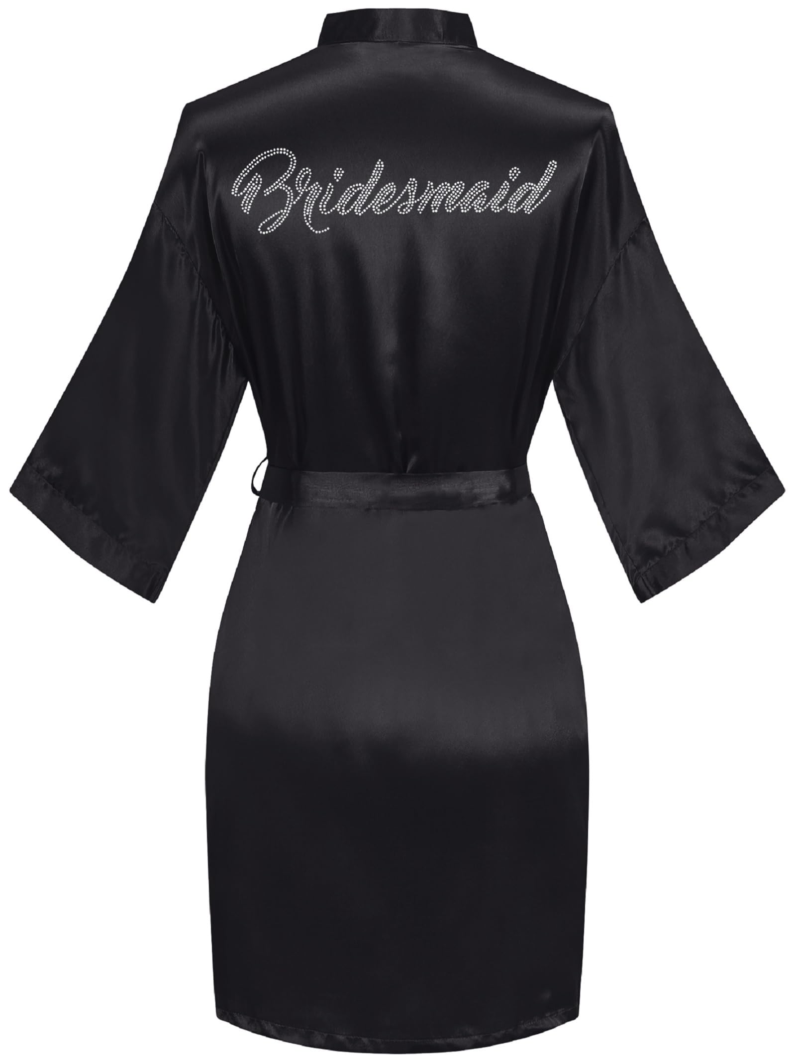 goodmansam Women's Silky Robes One Size Silver Rhinestones Bride Bridesmaid Sleepwear for Wedding Party Getting Ready