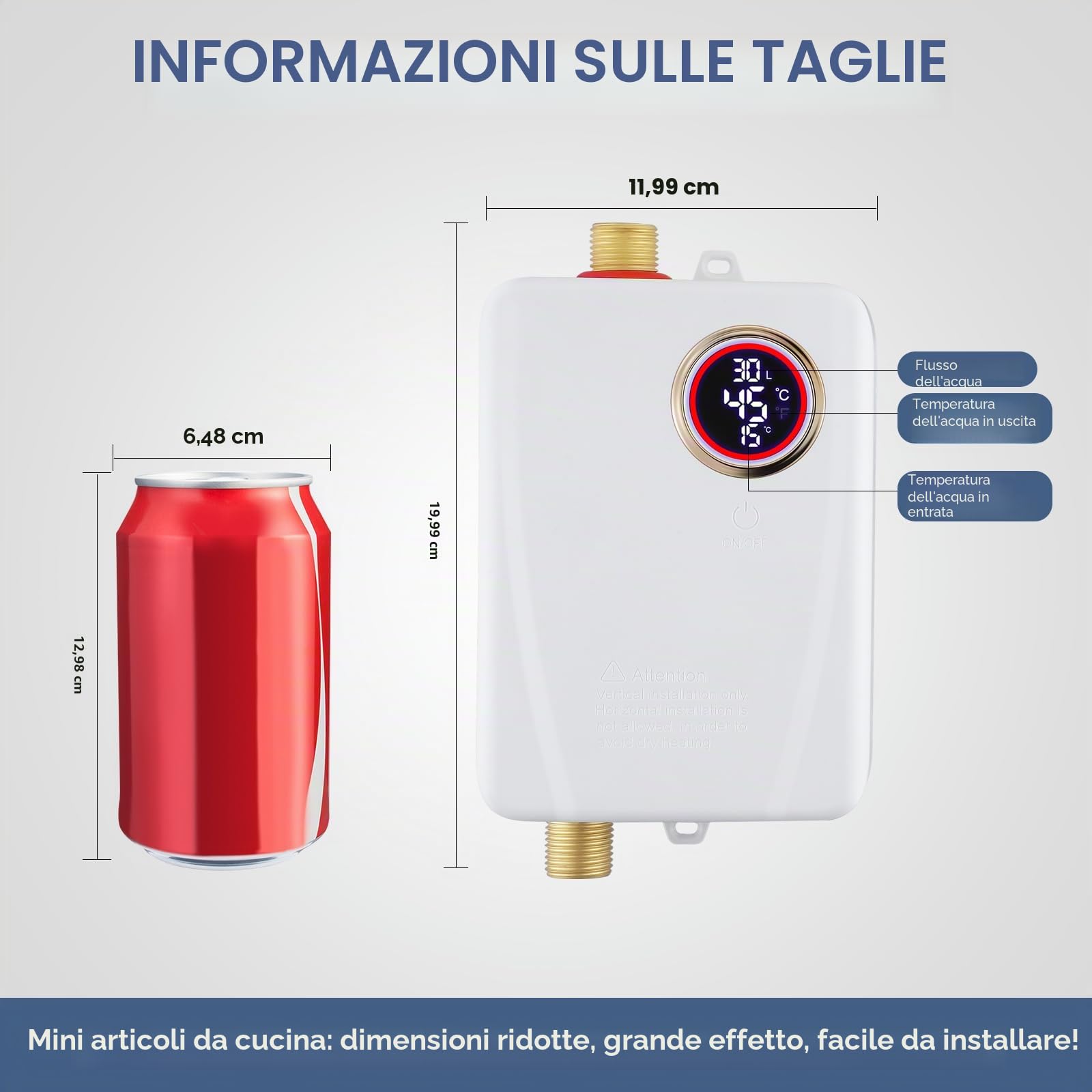 Scaldabagno elettrico 3500W 220V Mini scaldabagno con display LCD di temperatura 20-50°C, impermeabile IPX4, scaldabagno elettrico istantaneo per doccia, bagno, cucina