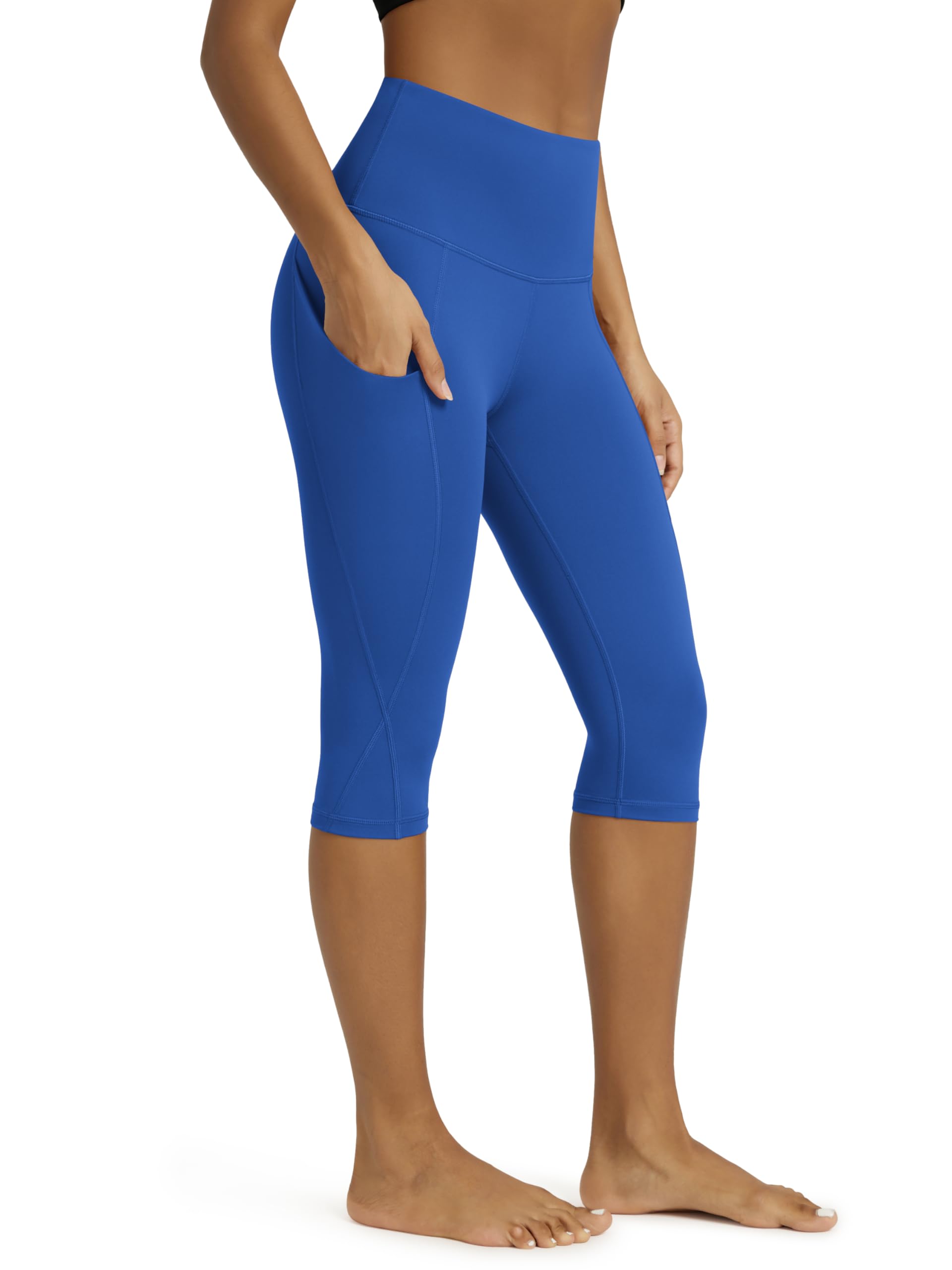 ODODOS Women's High Waisted Yoga Capris with Pockets, Tummy Control Non See Through Workout Athletic Running Capri Leggings