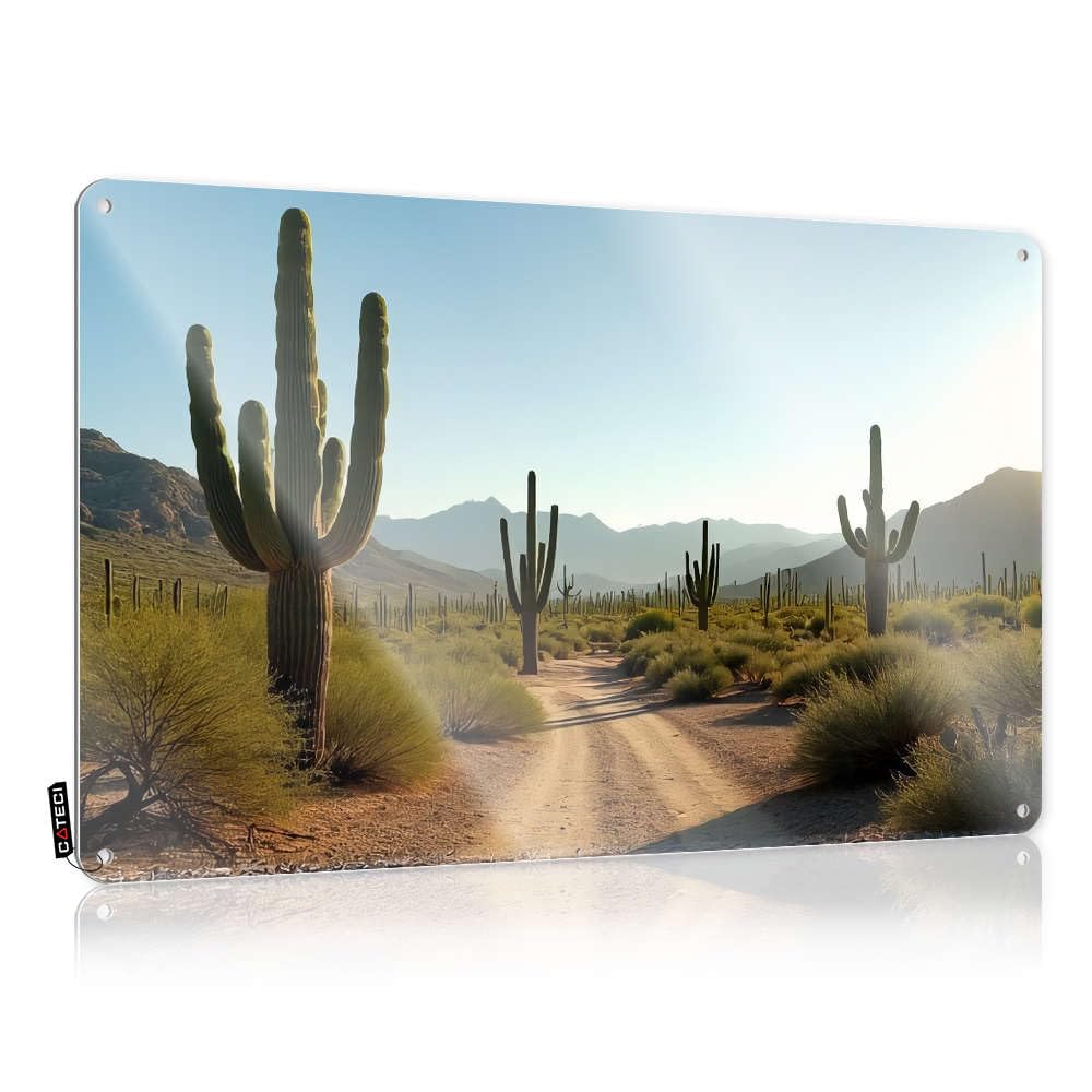 Sujd Colour Vintage Poster Decore Ready To Hang - Desert Landscape With Tall Cacti And Mountains In The Background. Birthday For Kitchen Bar(30X40cm)