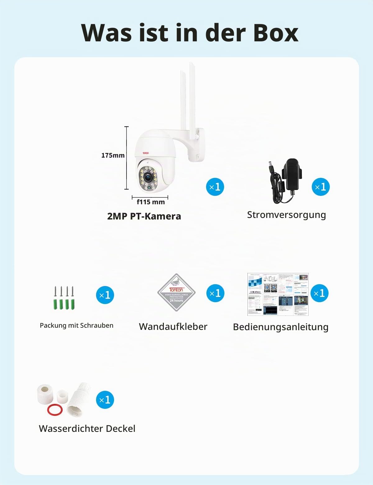 TONTON PTZ Überwachungskamera Aussen WLAN, 1080P IP Kamera Outdoor mit AI Mensch Bewegungsmelder, IP66 Wasserdicht, Automatische Verfolgung, 30M Farbe Nachtsicht, Zwei-Wege-Audio, Multi-User-Sharing