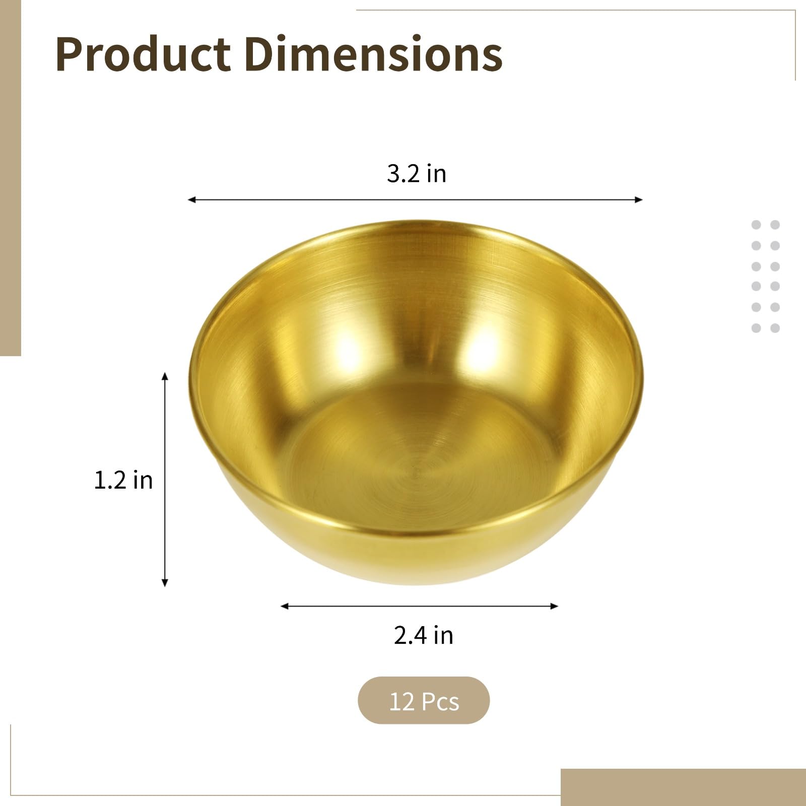 Lot de 12 coupelles à sauce en acier inoxydable, coupelles rondes dorées, petit plat à sauce et à tremper pour assaisonnement, plateau apéritif pour maison, fête, restaurant, 3,2 x 1,2 pouces