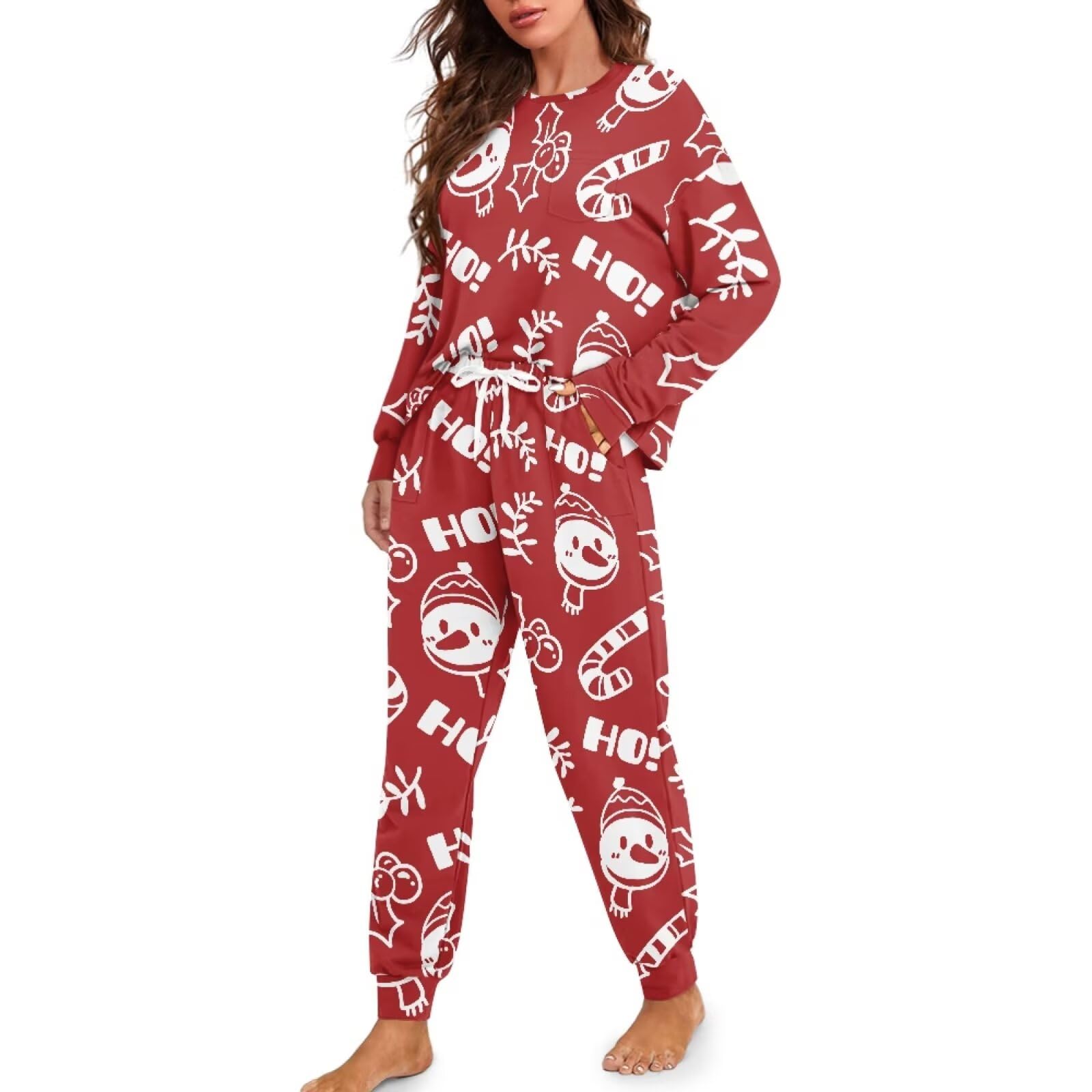 Women's 2 Piece Printed Pajama Set Long Sleeve Sleepwear Set with Long Pants Casual Lounge Sets with Pocket