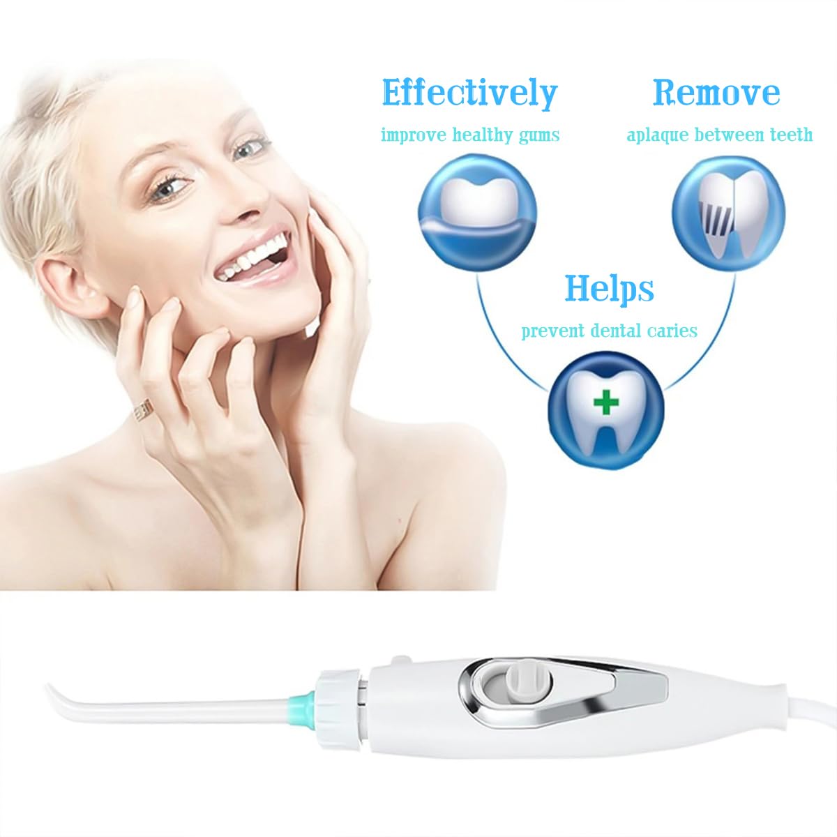 Irrigador dental con irrigador bucal, sin baterías y sin electricidad para limpieza oral y cuidado de aparatos ortopédicos (blanco 2)