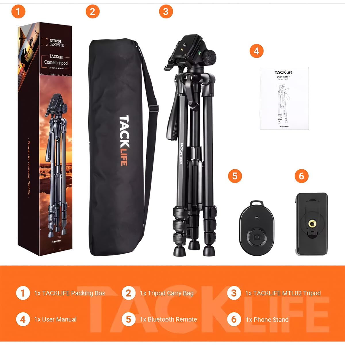 Trípode Klack para cámara ó teléfono móvil, 48/150cm 360° Portátil, Fuerte Estabilidad, 5Kg de Carga máxima