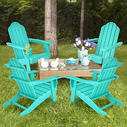 Tangkula Adirondack Chair Outdoor, Fade Resistant Hdpe Armchairs With Cup Holder, Weather Resistant Lounger Chairs For Patio Garden Backyard Deck, Lawn Porch Seating, Adirondack Lounger (2, Turquoise) #TOP4