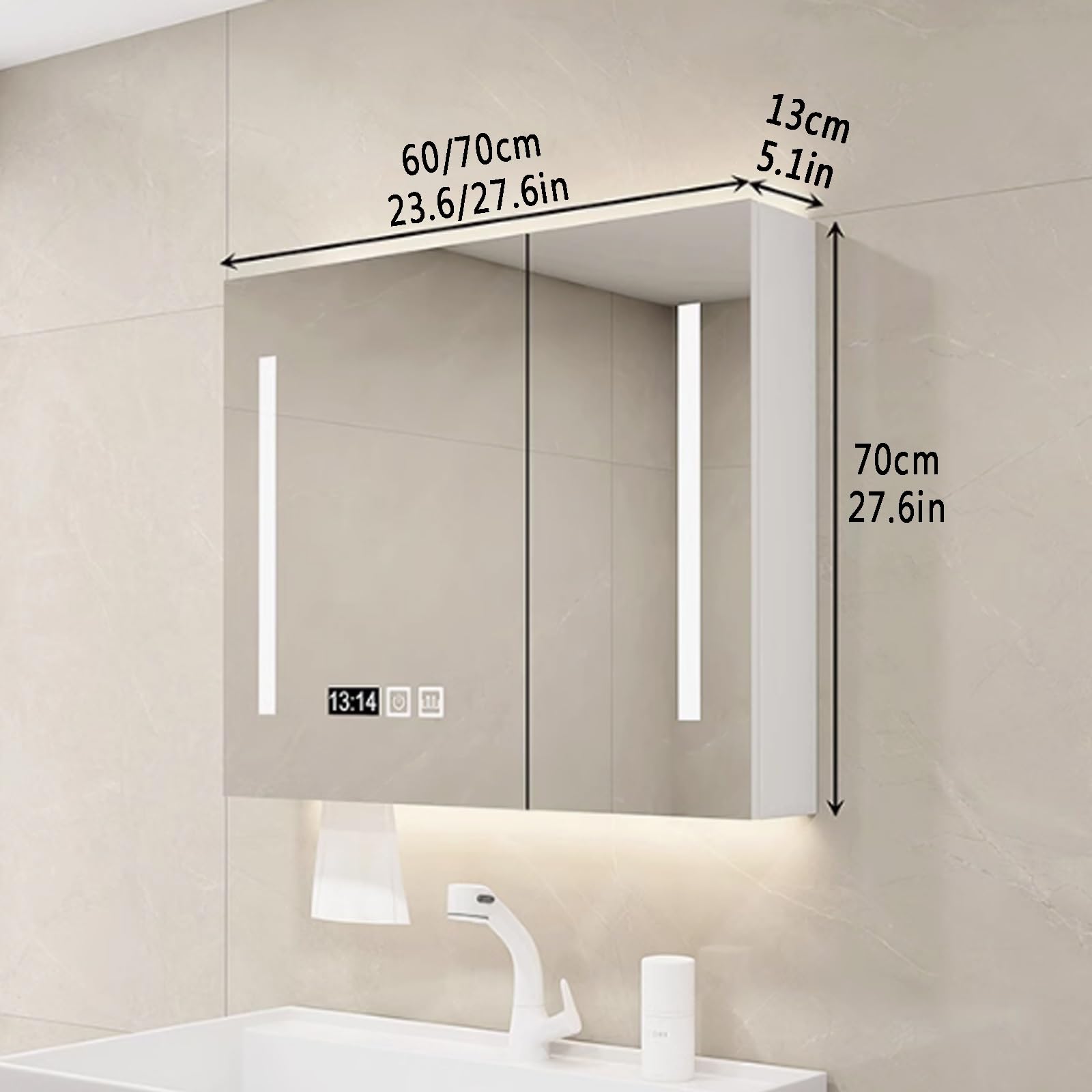 Gabinete De Espejo De Tocador De Baño Montado En La Pared de madera,Armario con Espejo Antivaho de Maquillaje,armario baño pared con espejo y Luces de tres colores,tiempo temperatura,agujero de papel(
