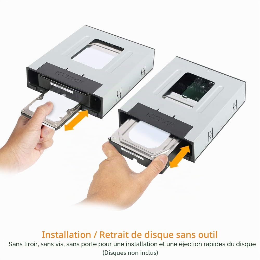 ICY DOCK Station d'accueil Rack Hot swappour 1 SSD / HDD 2,5" SATA et 1 Disque Dur HDD 3,5" SATA /SAS sans Plateau pour Baie de 5,25" - flexiDOCK MB795SP-B