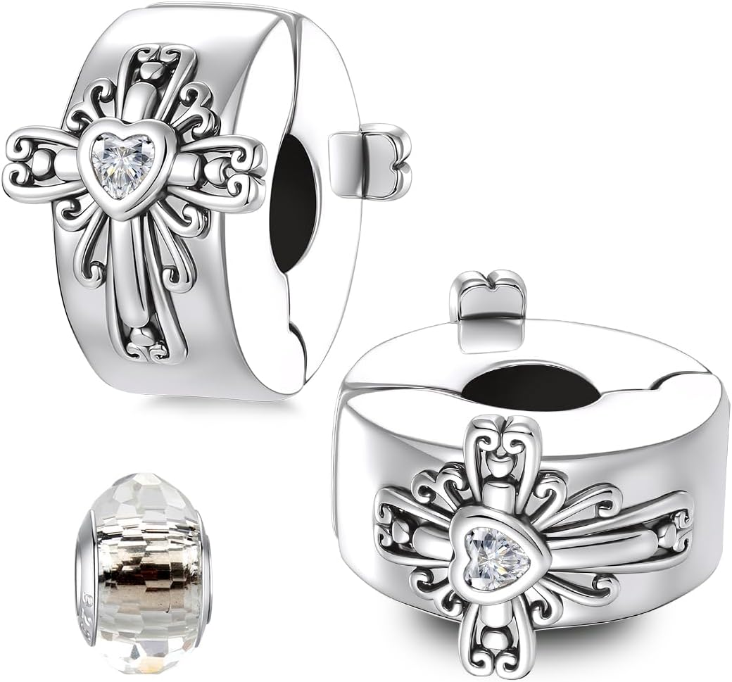 LNQOBU Clip/Stopper Beads Charms for Bracelets & Necklaces 925 Sterling Silver for Pandora Snake Chain Bracelets Jewelry Gift for Women