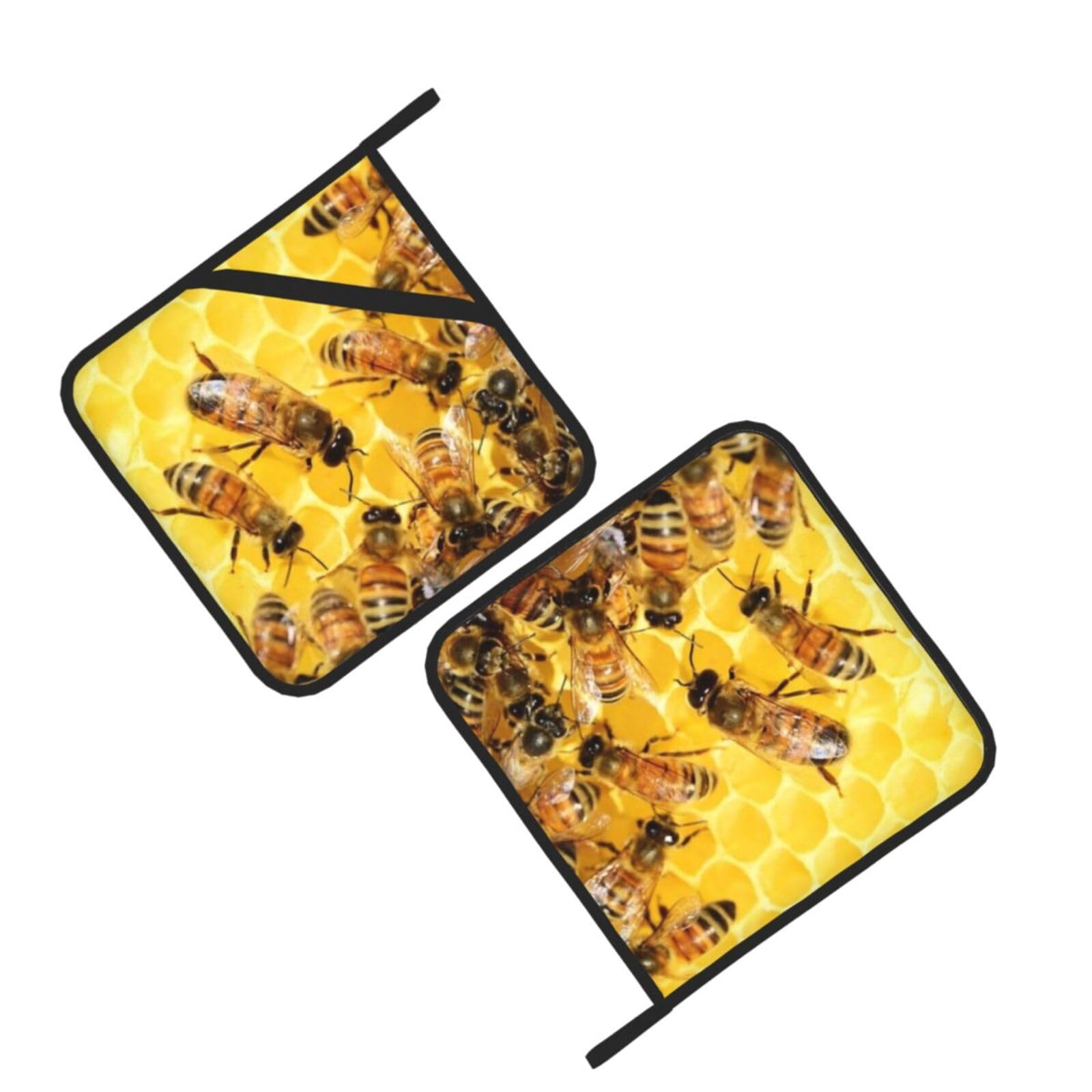 Cute Bees Printed Oven Pot Holders Set of 2 Pcs Heat Resistant Kitchen Microwave Potholders for Cooking Baking Grilling
