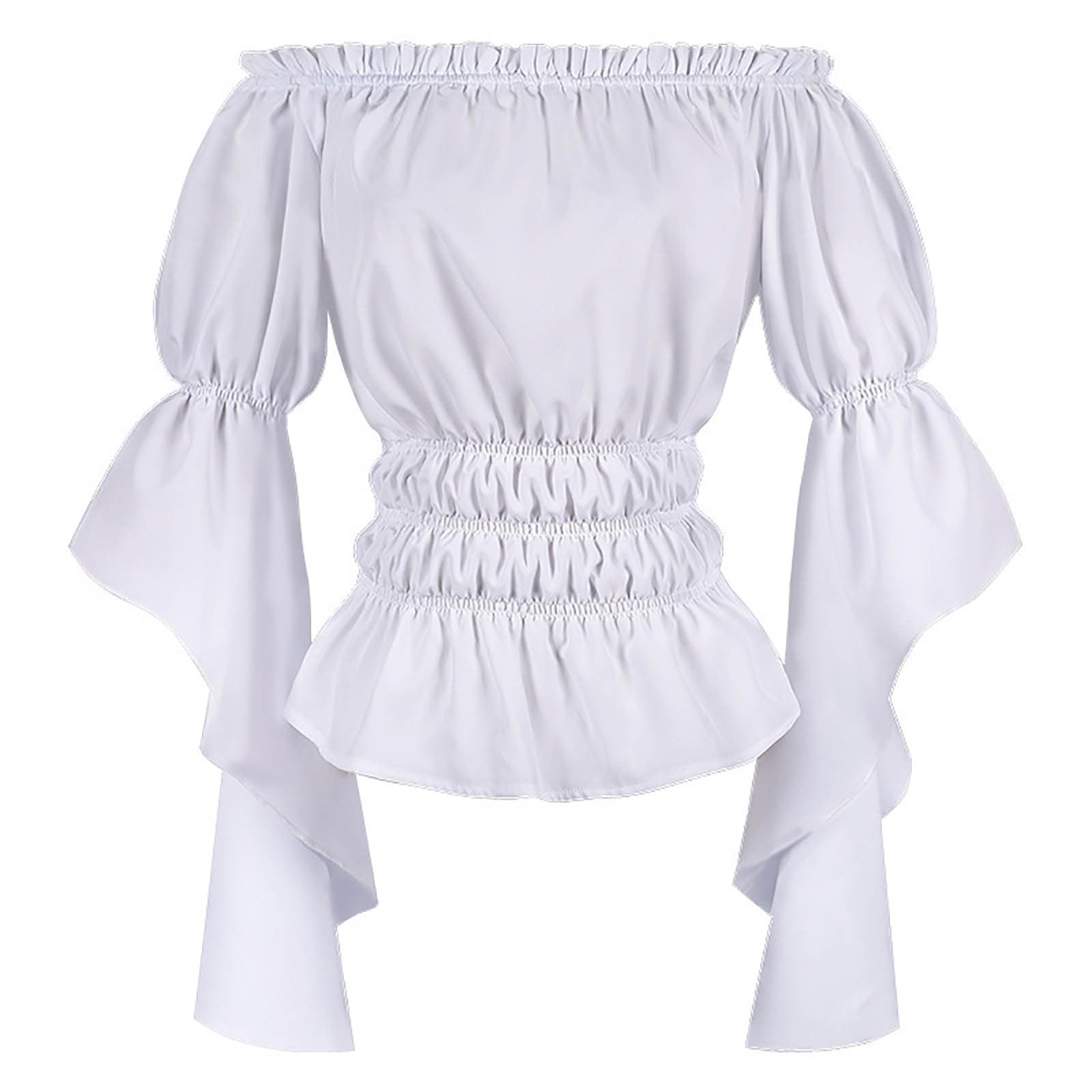 Oktoberfest Outfit Women Elegant Tops Long Sleeve Boho Blouse Top Plus Size Shirt Gothic Ruffle Skirt Shirt Cosplay Costume Top Dirndl Blouse Fancy Dress Outfit Halloween Costumes (31-White, XL)