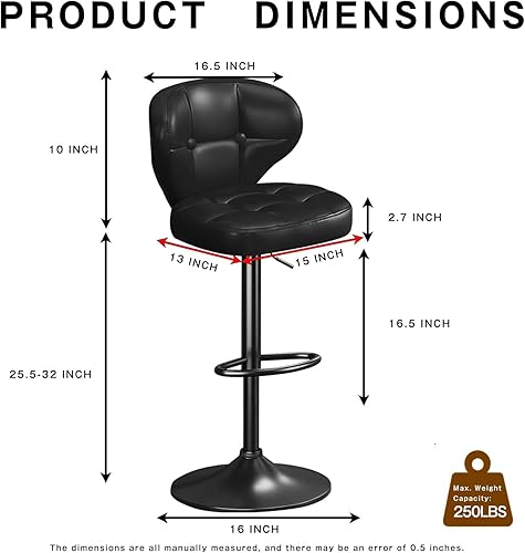Miniatura 2 de Juego de 2 taburetes de bar, sillas de bar giratorias ajustables con respaldo y reposapiés, modernos taburetes tapizados de piel sintética para isla
