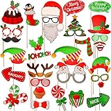 Seasons Stars SSDecor 2019 Christmas Photo Booth Props 32Pcs（Upgraded Version）, Merry Christmas Party Pose Sign, Red and Green Christmas Party Supplies Decorations for Kids Adults