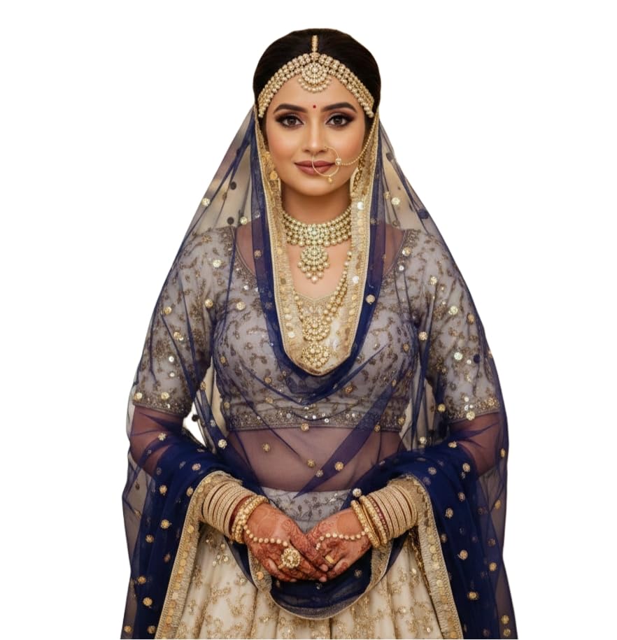 Image of Navti Creations Women's Lightweight Net Dupatta With Sequence Embroidery & Kiran Border (Length 2.25m)