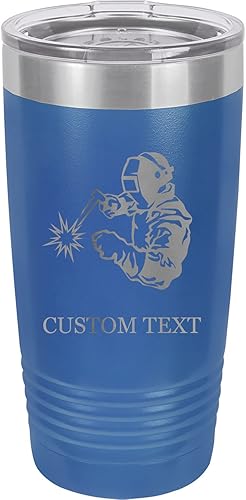 Vaso de acero inoxidable con aislamiento al vacío de 20 onzas personalizado de doble pared grabado con láser taza azul café, soldador, personalizado
