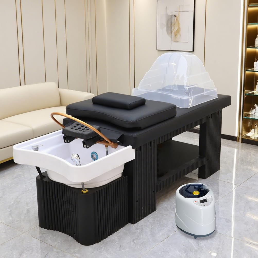 Head Spa Equipment, Massage Shampoo Bed, Massage Table with Water Circulation Waterfall& Fumigation Salon Equipment, Light Therapy Massage Table for Spa Beauty Salon