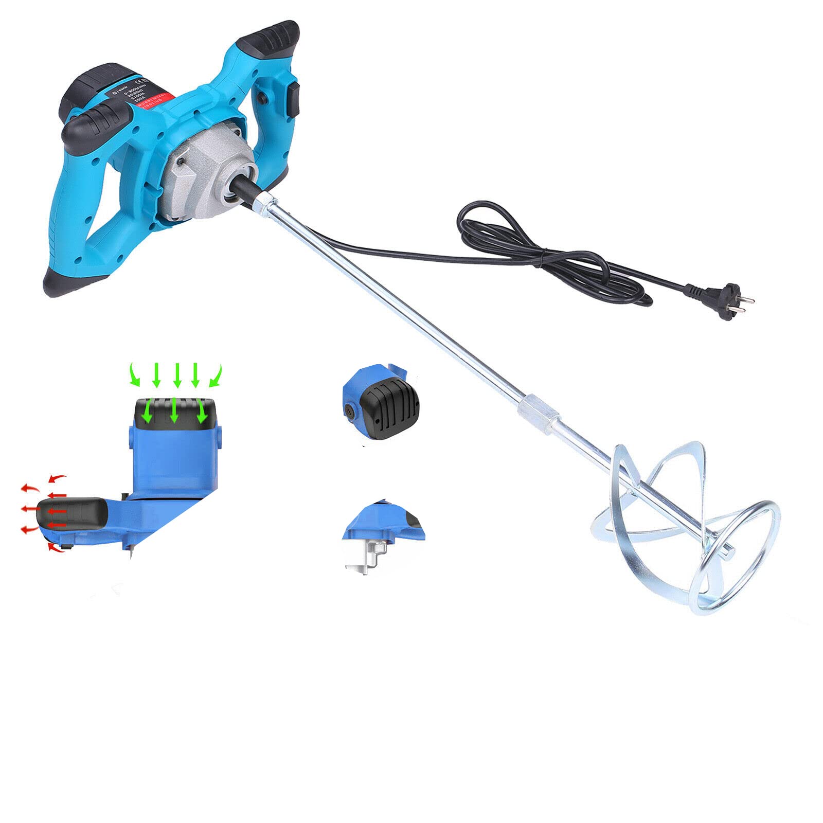 Taladro mezclador de paletas - Agitador/mezclador eléctrico con selección de engranajes - Paleta mezcladora eléctrica de 550 W - Herramienta de mano para mezclar yeso, pintura, mortero, pegamento,