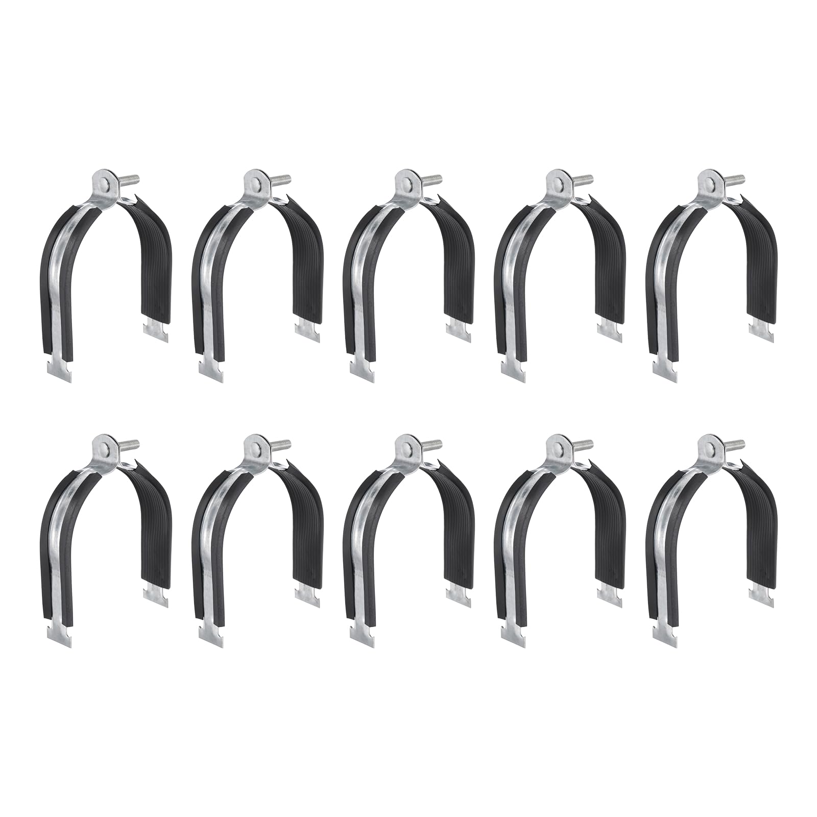 sourcing map 10pcs Rubber Cushion Strut Clamp 114mm Universal Carbon Steel Strut Clamps with Bolt and Nut for Copper PEX Pipes CVPC Tubing, Silver Black