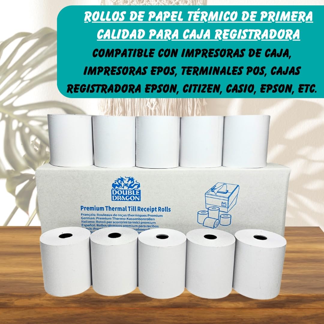 Double Dragon Rollo de Recibo Térmico Premium de 80 x 80 mm para Impresora EPOS, Terminal POS, Caja Registradora [Paquete de 10]