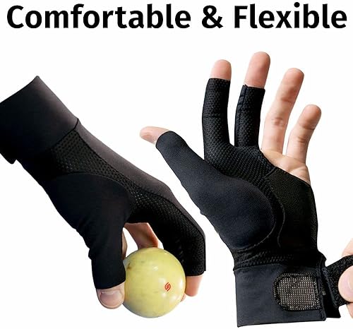 Miniatura 2 de Viking Guante de billar para taco de billar para mujeres y hombres, licra negra y cuero marroquí, talla LXL