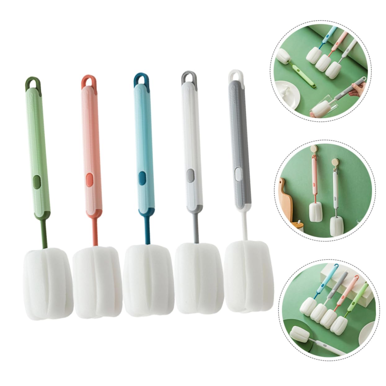5pcs Long Handle Sponge Brush Sponge Brushes Water Bottle Cleaner Brush Cleaning Brush Cup Cleaner Water Mug Clean Brush Cleaning Supply Household Bottle Brush Cleaning Supplies STOBAZA